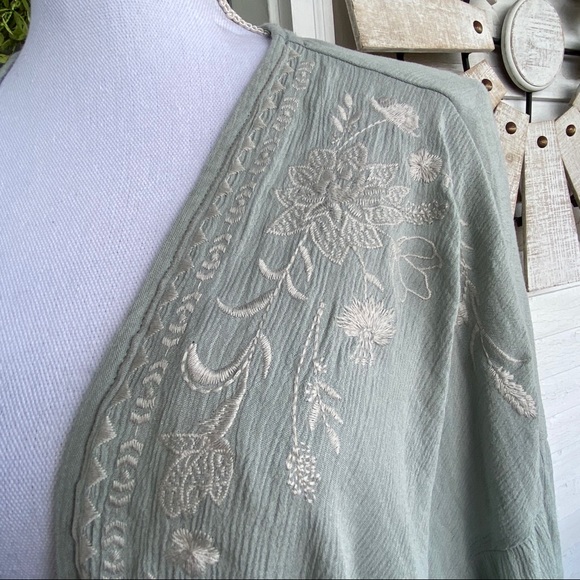 Sage Green Embroidered Gauze BoHo Kimono 3rd Piece - Picture 3 of 8